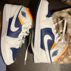 Nike Blue and White Sneakers with Orange Detail